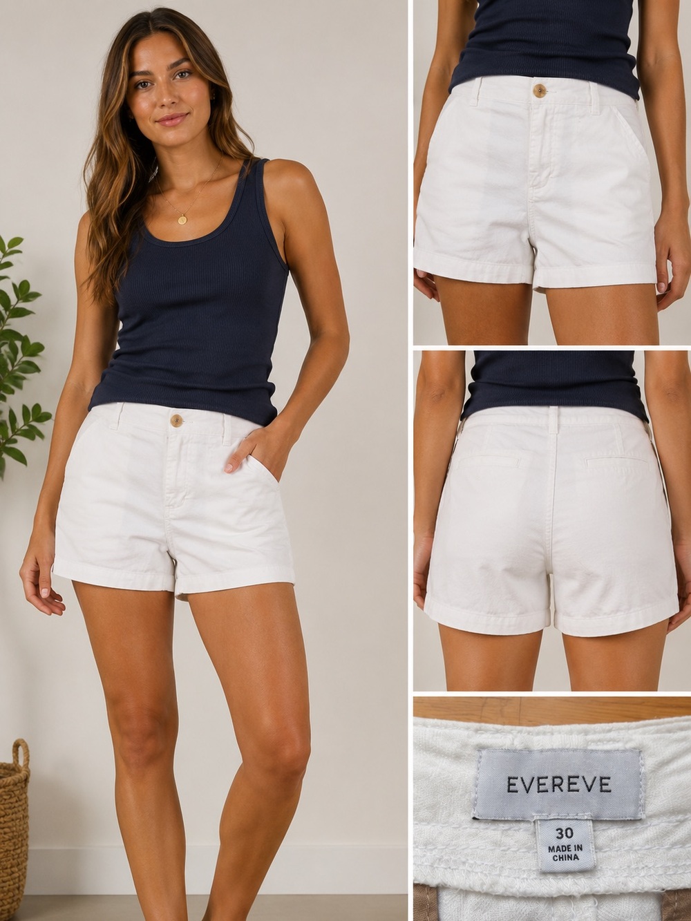Evereve White Tailored Linen-Blend Shorts